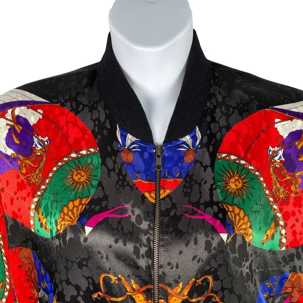 Vintage 80's GDP Too Satin Jacket Women One Size Black Jacquard Sun Moon Cherubs - Picture 2 of 8